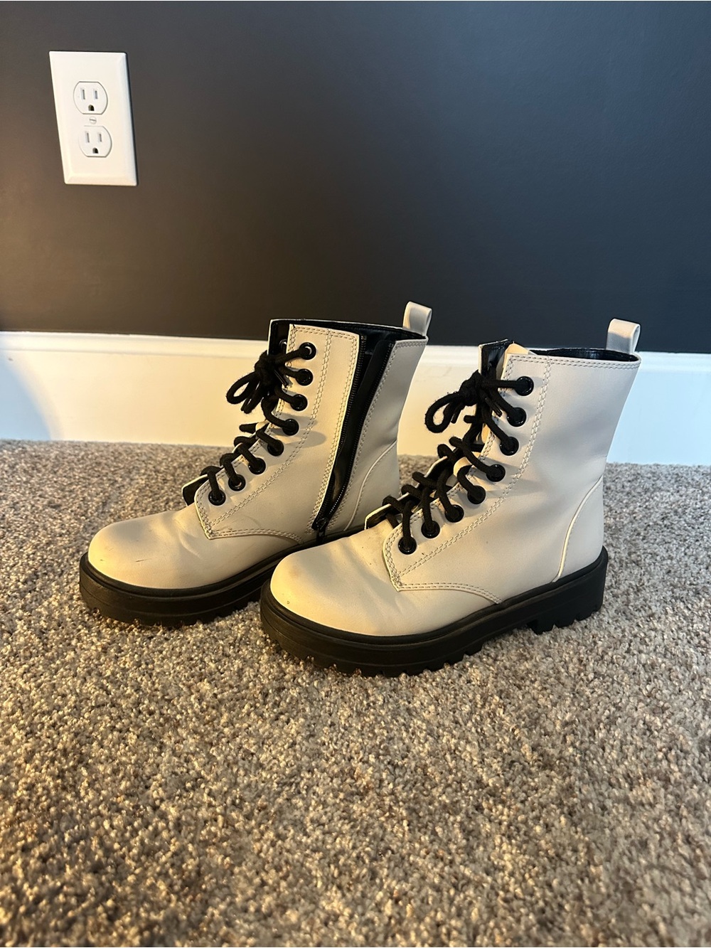 Women's White Combat Boots with Black Laces